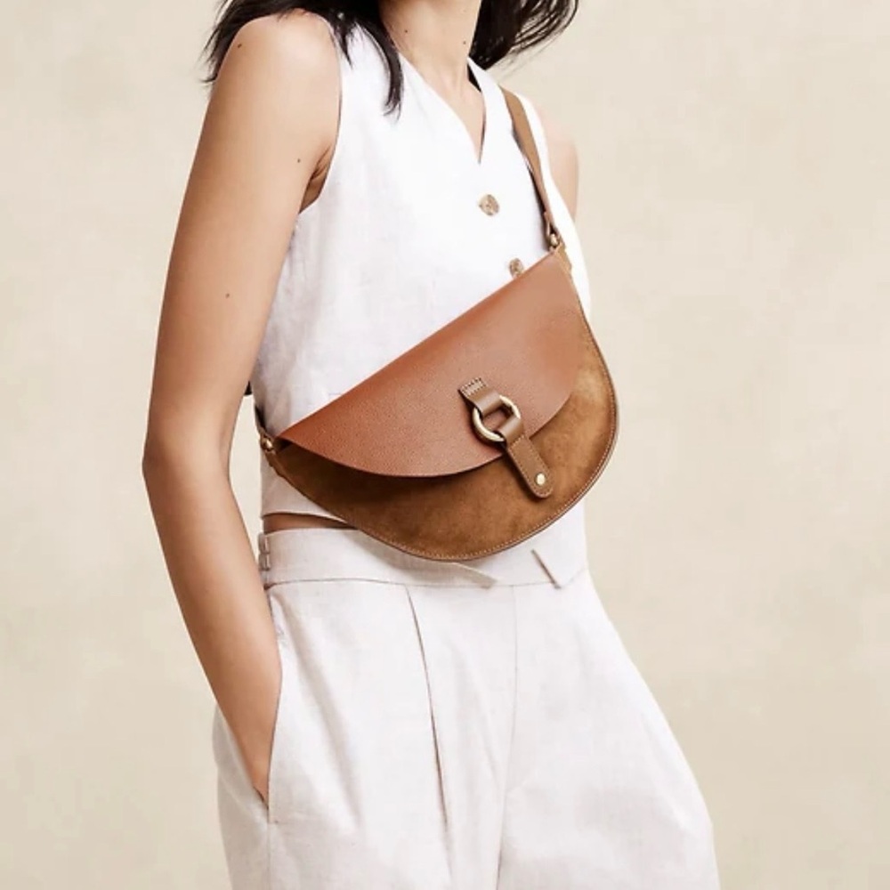 NEW Brown Leather and Suede Women's Crossbody Sling Bag